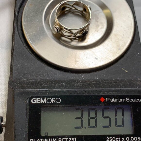 Sterling Silver 925 Black Sapphire Bezel Set Cigar Band 8.25mm Wide Ring Size 8 - Picture 8 of 8